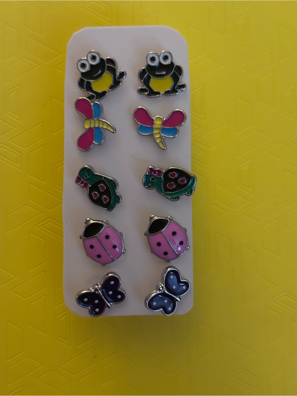 Girls Enamel Animal Stud Earring Set - Pink, Blue, Green, Yellow Hypoallergenic